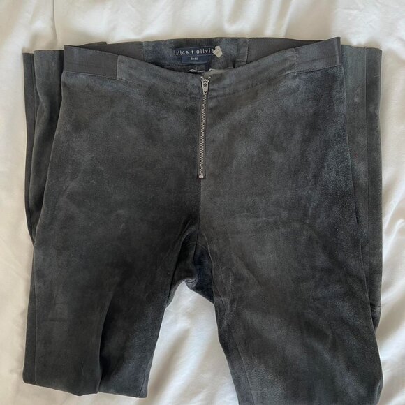 Alice + Olivia Charcoal Suede Skinny Pants - Picture 1 of 3